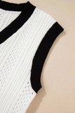Contrast Trim Eyelet Knit V Neck Sweater Vest - Trendsi - Flyclothing LLC