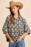 BiBi Floral Jacquard Short Dolman Sleeves Shirt - Trendsi - Flyclothing LLC