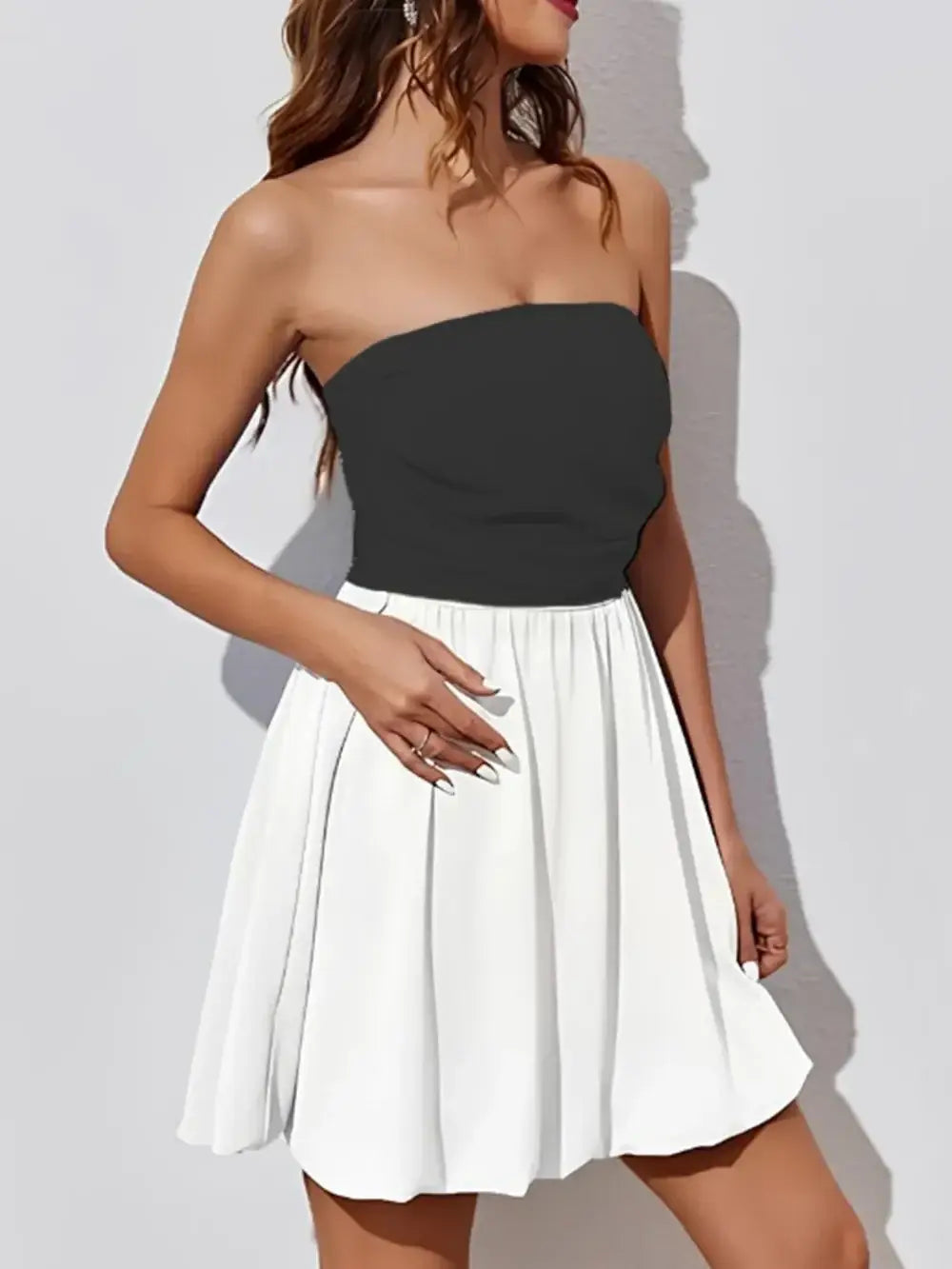 Ruched Two-Tone Tube Mini Dress - Trendsi - Flyclothing LLC