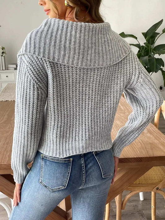 Cable-Knit Long Sleeve Sweater - Trendsi - Flyclothing LLC