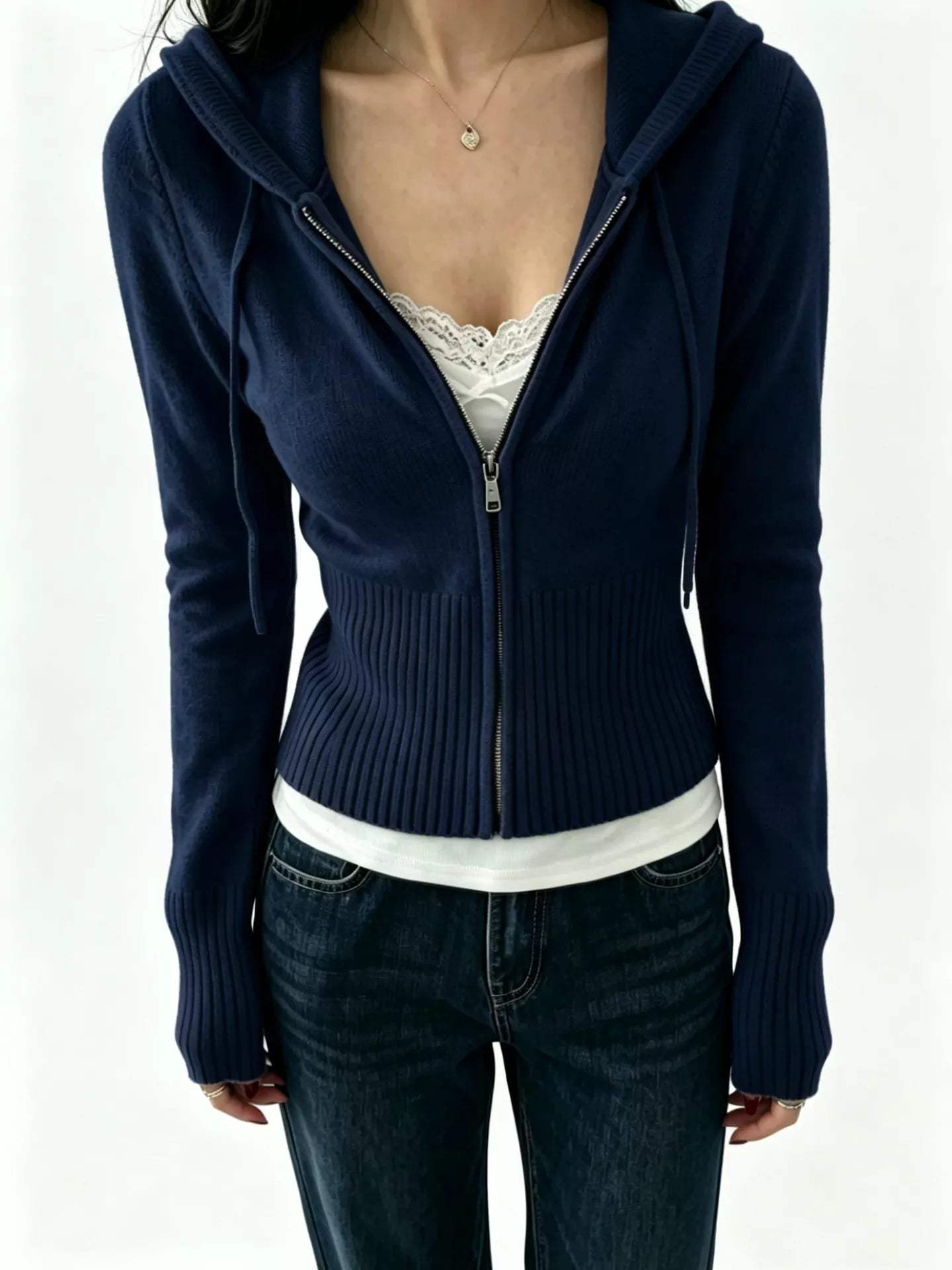 Zip-Up Cropped Hooded Cardigan - Trendsi - Flyclothing LLC