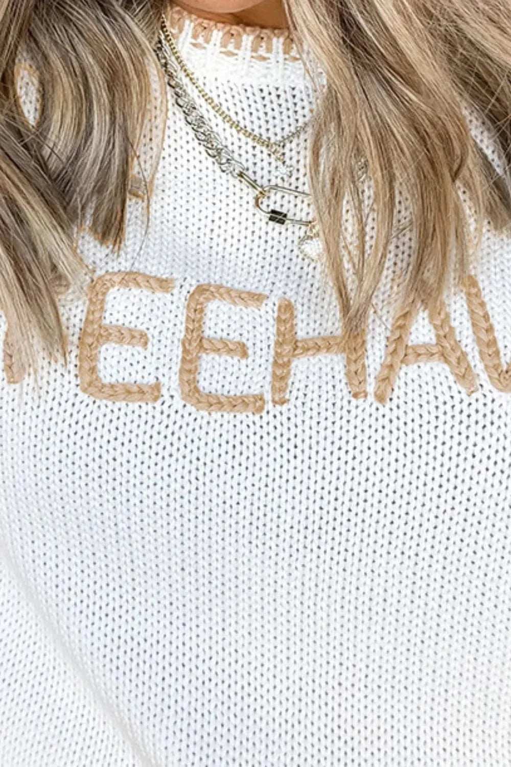 YEEHAW Stitch Edge Crew Neck Knit Top - Trendsi - Flyclothing LLC