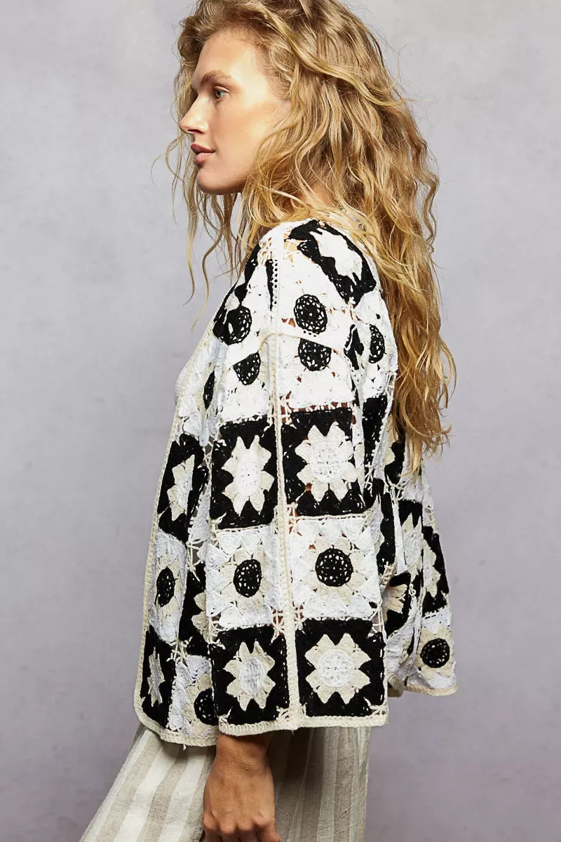 POL Open Front Cardigan with Varied Patterns - Trendsi - Flyclothing LLC