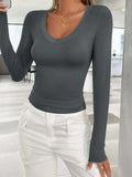 V-Neck Long Sleeve T-Shirt - Trendsi - Flyclothing LLC