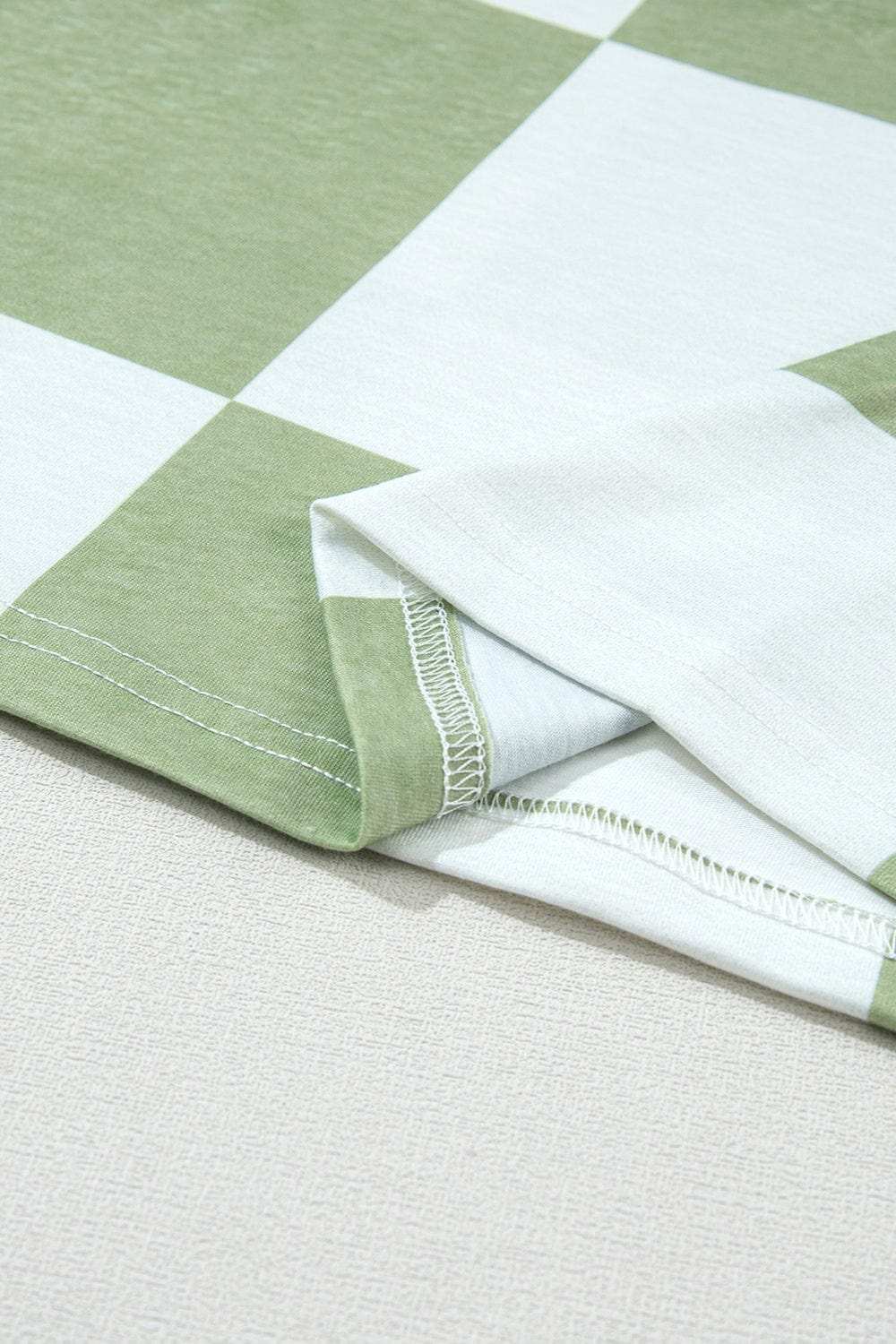 Checkered Round Neck Lantern Sleeve Top - Trendsi - Flyclothing LLC