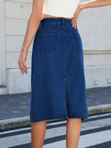 Slit Back Midi Denim Skirt - Trendsi - Flyclothing LLC