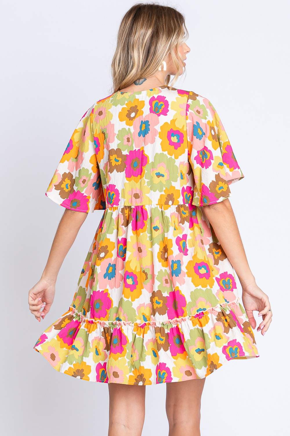 GeeGee Floral V-Neck Ruffle Hem Mini Dress - Trendsi - Flyclothing LLC