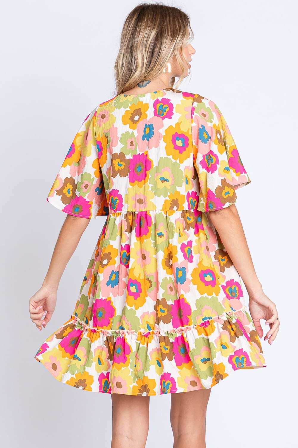 GeeGee Floral V-Neck Ruffle Hem Mini Dress - Trendsi - Flyclothing LLC