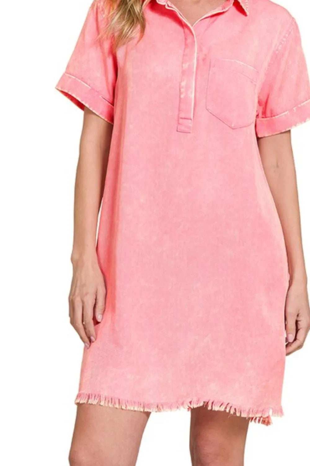 Zenana Tencel Mineral Washed Collared Shirts Dress - Trendsi - Flyclothing LLC