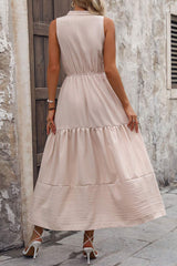 Decorative Button Notched Tiered Dress - Trendsi - Flyclothing LLC