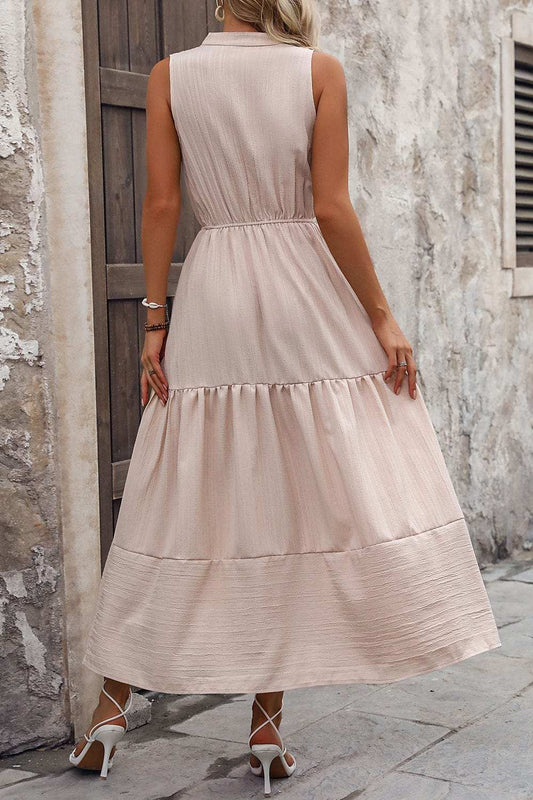 Decorative Button Notched Tiered Dress - Trendsi - Flyclothing LLC