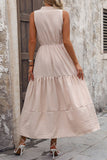 Decorative Button Notched Tiered Dress - Trendsi