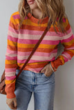 Striped Round Neck Long Sleeve Sweater - Trendsi