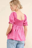 And The Why Satin Leopard V Wired Puff Sleeves Blouse - Trendsi