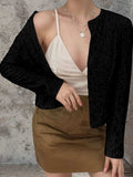 Full Size Sequin Open Front Cropped Jacket - Trendsi - Flyclothing LLC