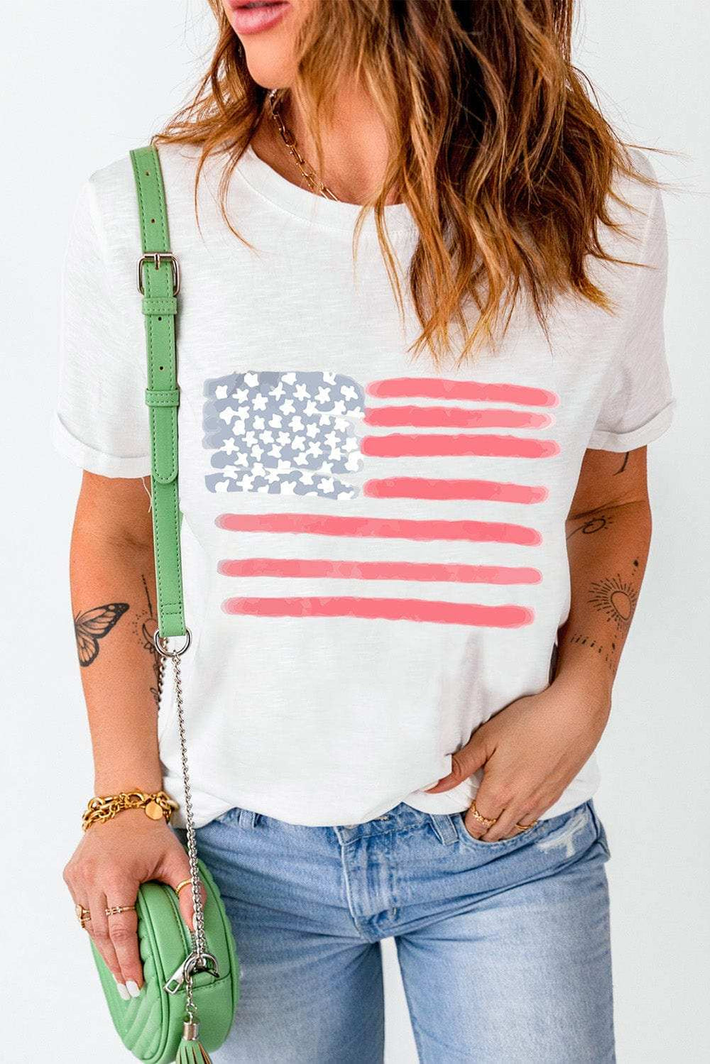 US Flag Round Neck Short Sleeve T-Shirt - Trendsi - Flyclothing LLC