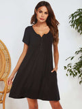 Notched Short Sleeve Mini Lounge Dress - Trendsi - Flyclothing LLC