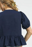 Umgee Tie Front Puff Sleeve Blouse - Trendsi