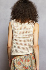 POL Floral Embroidered Cropped Crochet Vest - Trendsi - Flyclothing LLC
