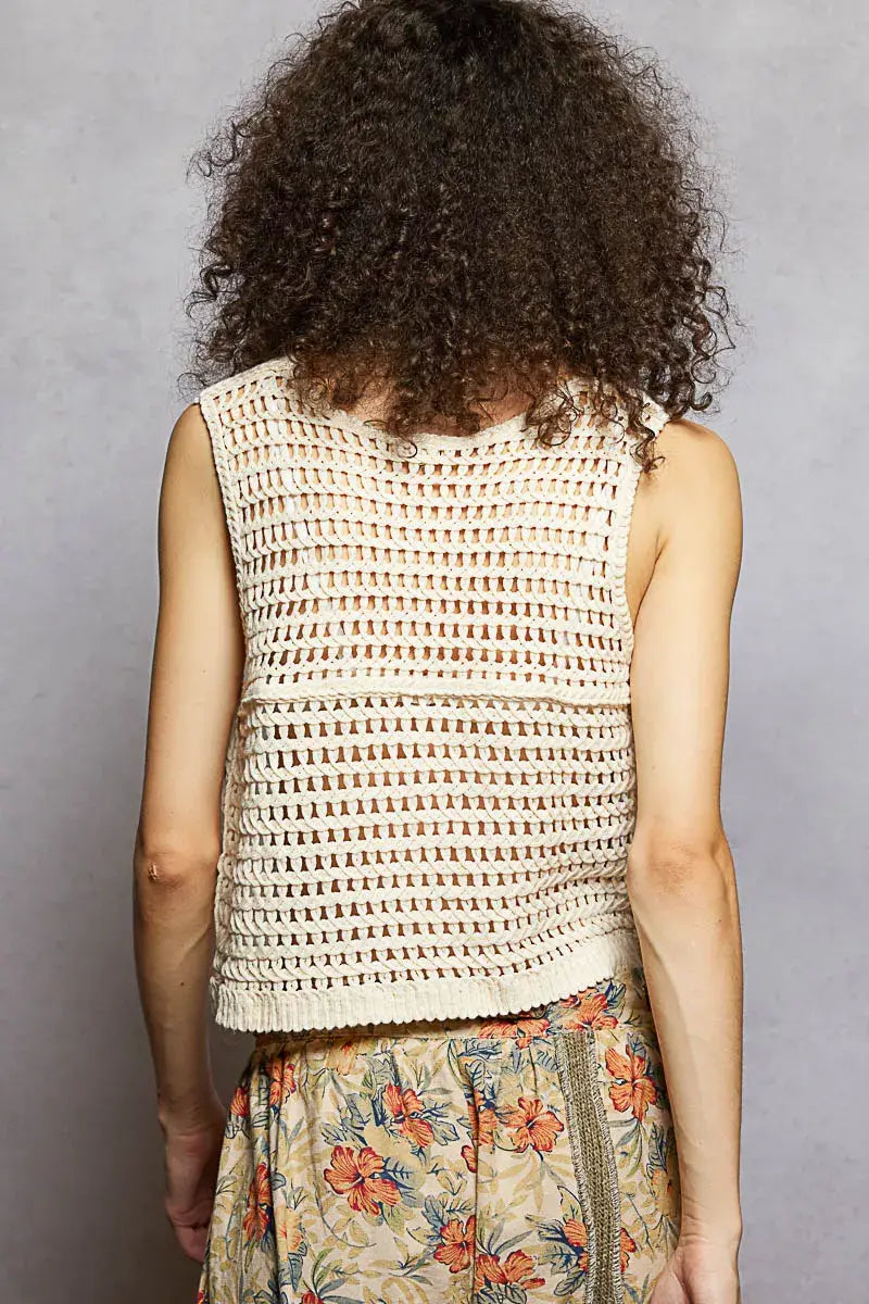 POL Floral Embroidered Cropped Crochet Vest - Trendsi - Flyclothing LLC