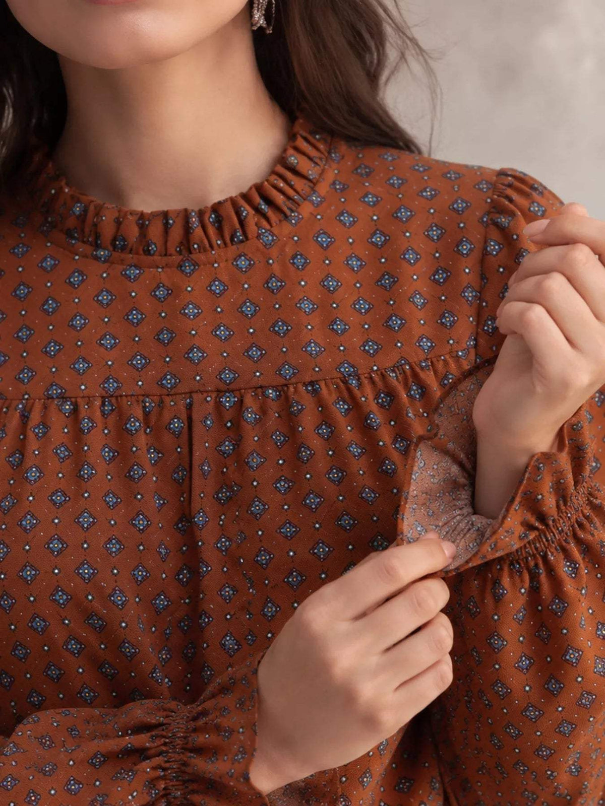 Printed Flounce Sleeve Blouse - Trendsi - Flyclothing LLC
