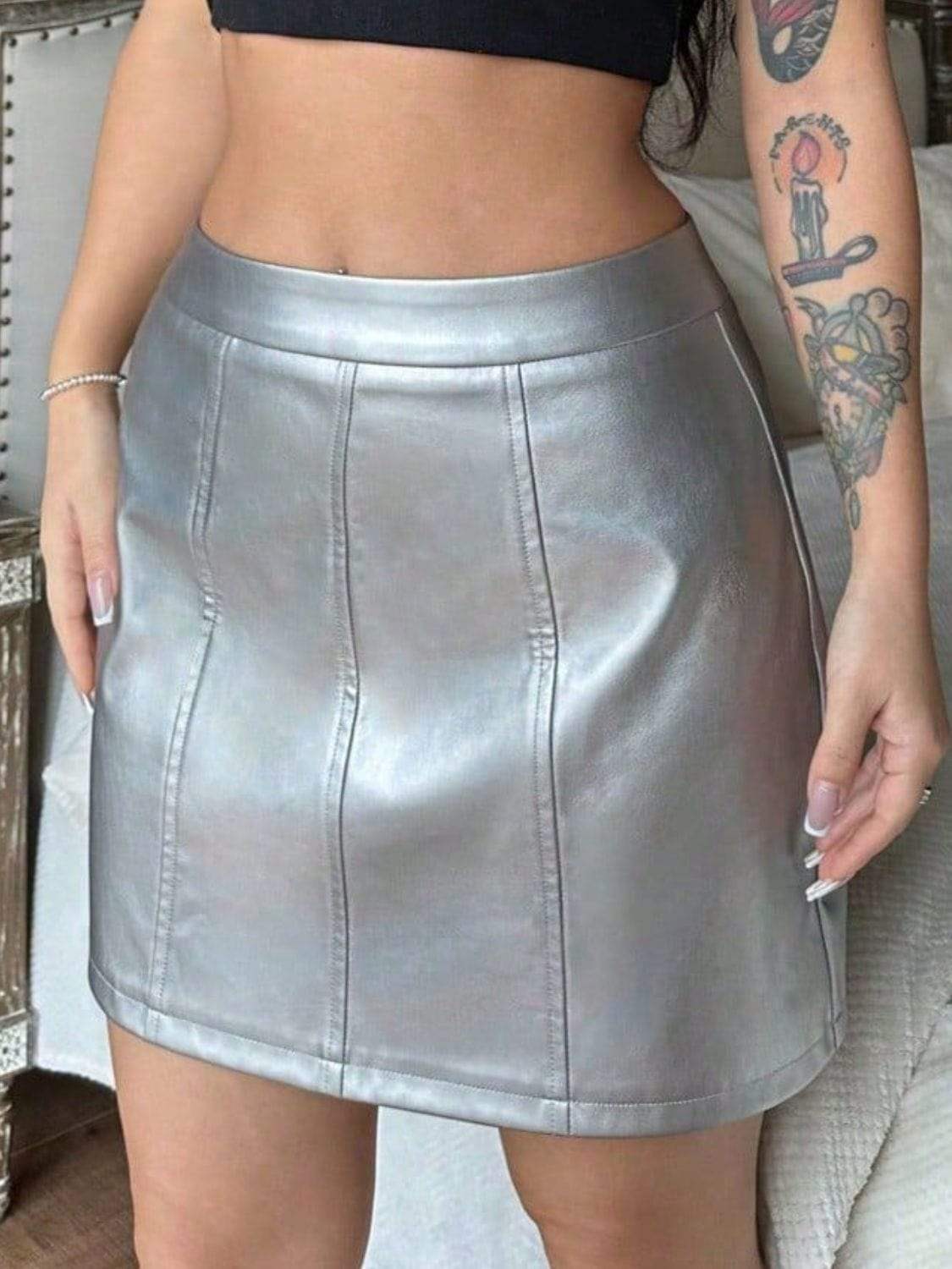 Mini Skirt with Zipper - Trendsi - Flyclothing LLC