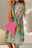 Printed Collared Neck Puff Sleeve Mini Dress - Trendsi - Flyclothing LLC