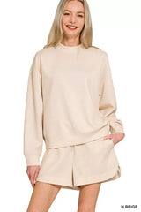 Zenana Scuba Long Sleeve Sweatshirt and Shorts Set - Trendsi - Flyclothing LLC