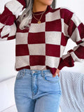 Checkered Mock Neck Long Sleeve Sweater - Trendsi - Flyclothing LLC