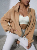 Drawstring Turtleneck Zip Up Long Sleeve Jacket - Trendsi - Flyclothing LLC