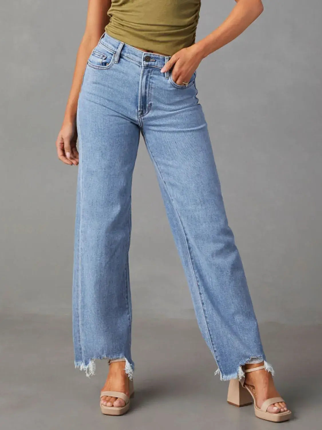 Raw Hem Loose Fit Jeans - Trendsi - Flyclothing LLC
