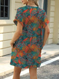 Printed Round Neck Short Sleeve Mini Dress - Trendsi - Flyclothing LLC
