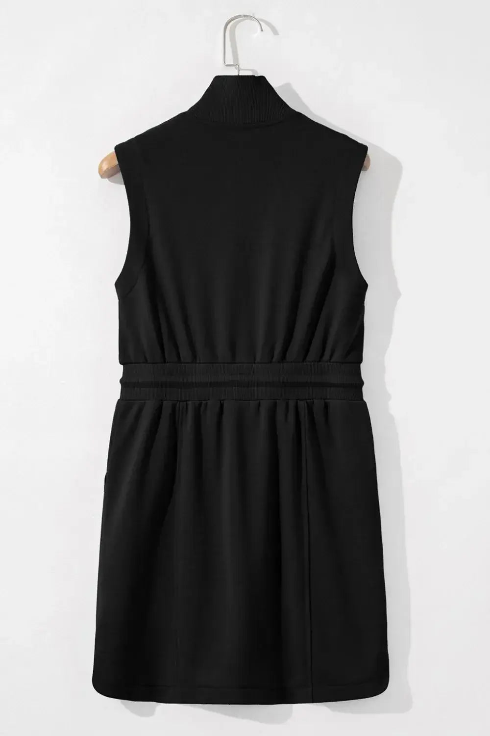 French Terry Zipped Collar Sleeveless Drawstring Waist Mini Dress - Trendsi - Flyclothing LLC