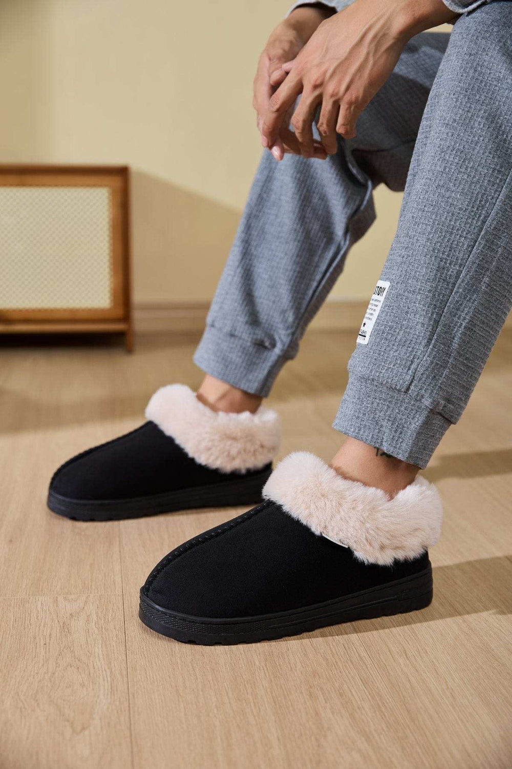 Faux Fur Round Toe Platform Slippers - Trendsi - Flyclothing LLC