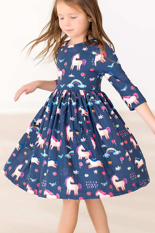 Painted Skies 3/4 Sleeve Pocket Twirl Dress - Mila & Rose ® - Flyclothing LLC