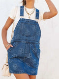 Flower Wide Strap Denim Overall Dress with Pockets - Trendsi - Flyclothing LLC