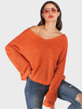 Perfee V-Neck Dropped Shoulder Long Sleeve Sweater - Trendsi