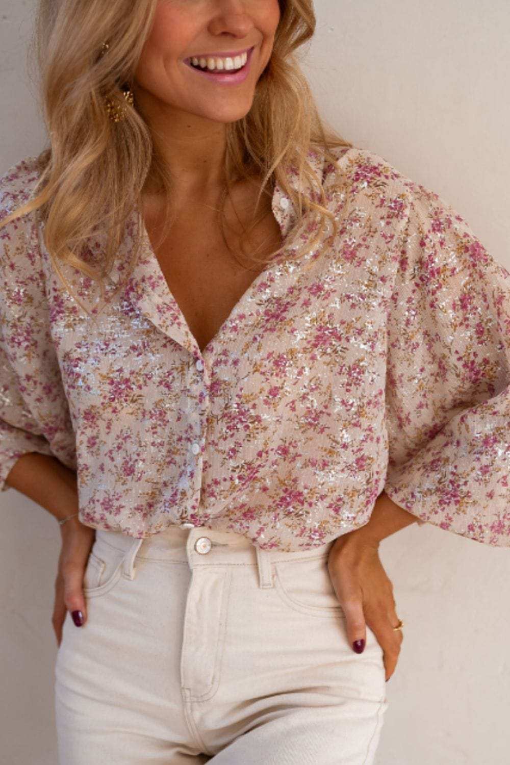 Printed Collared Neck Long Sleeve Shirt - Trendsi - Flyclothing LLC