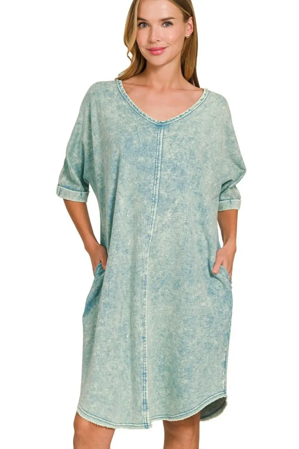 Zenana Acid-washed French Terry Tee Shirts Dress - Trendsi - Flyclothing LLC