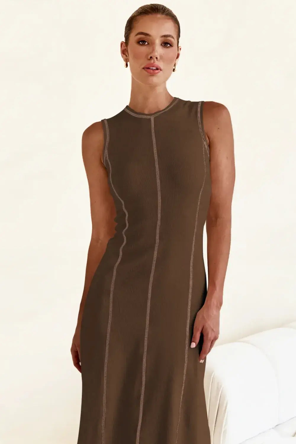 Contrast Stitching Maxi Tank Dress - Trendsi - Flyclothing LLC