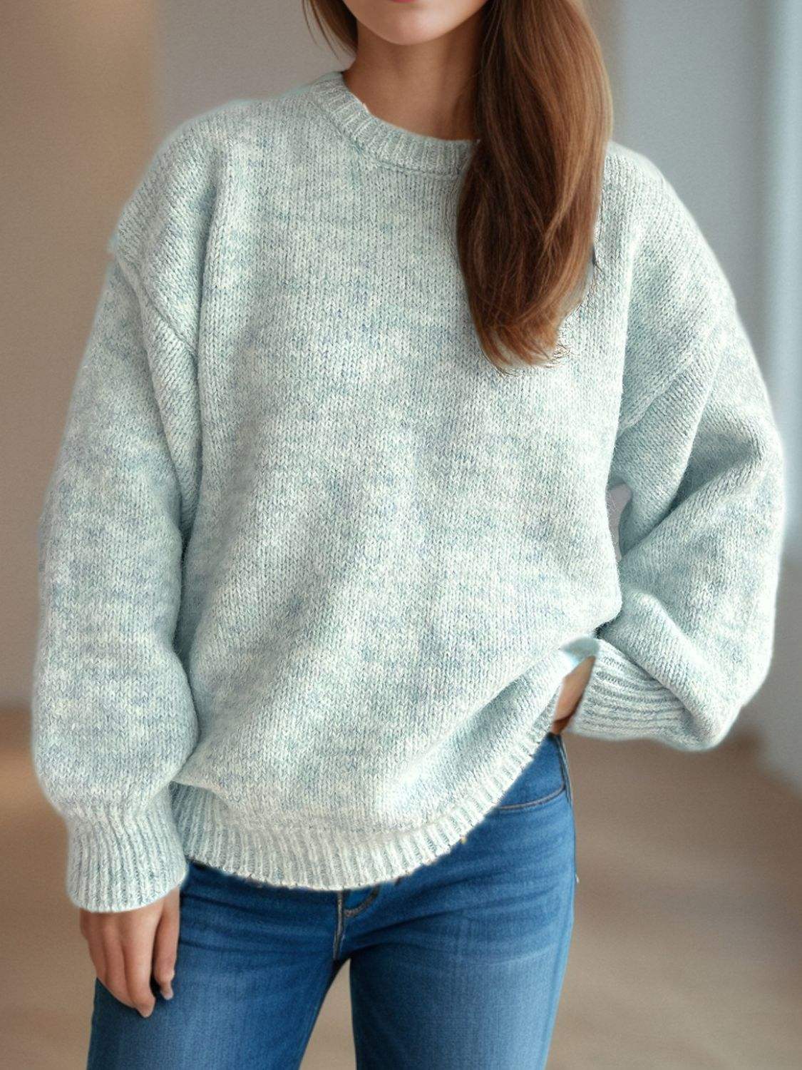 Round Neck Long Sleeve Sweater - Trendsi - Flyclothing LLC