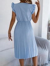 Lace Detail Ruffled Cap Sleeve Pleated Dress - Trendsi - Flyclothing LLC