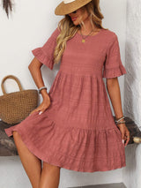 Mandy Ruffled Ruched Round Neck Half Sleeve Dress - Trendsi - Flyclothing LLC