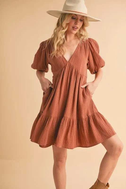 Aemi+Co Tied Back Ruffled Short Sleeve Mini Dress - Trendsi - Flyclothing LLC