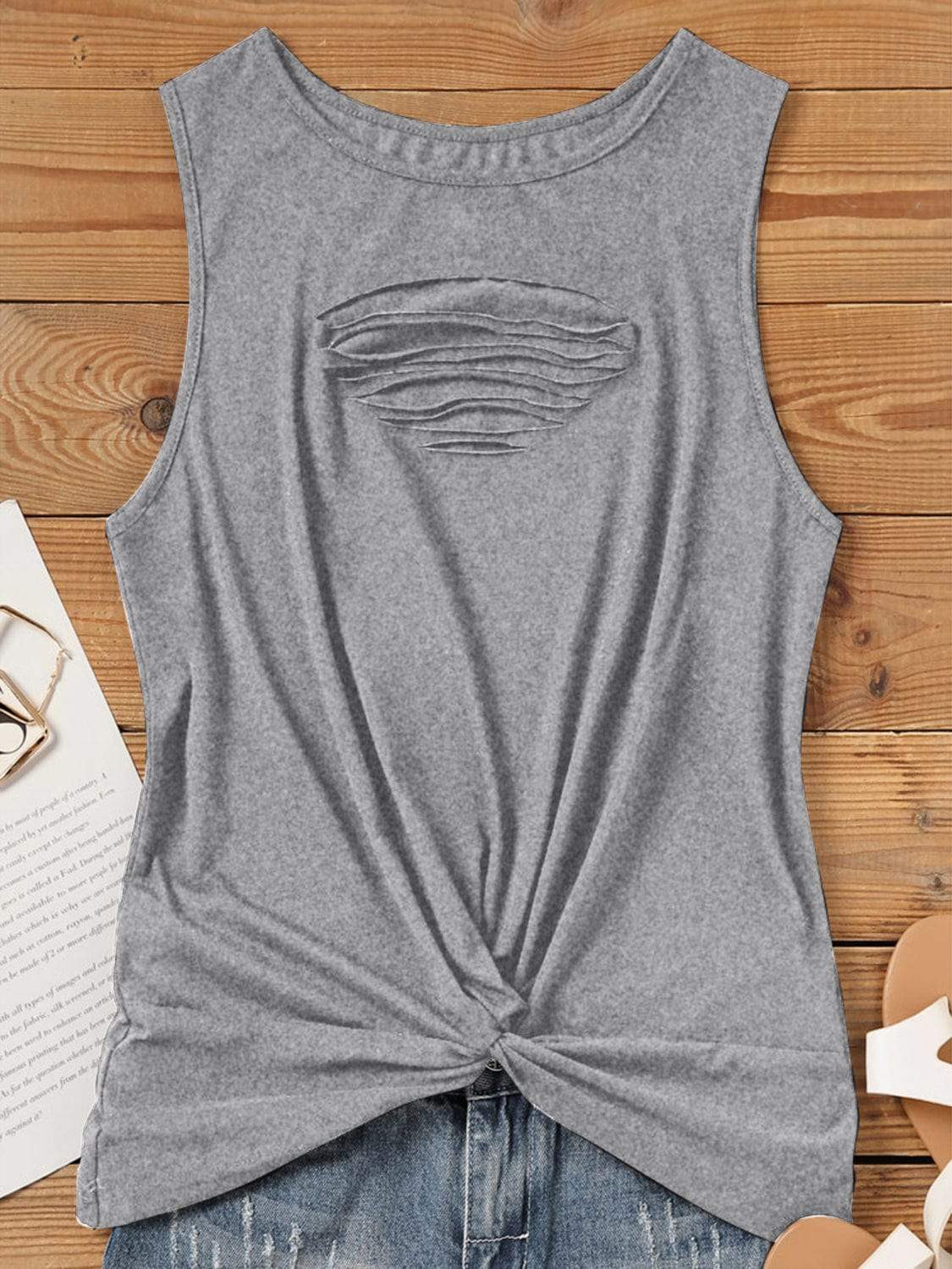 Cutout Twisted Round Neck Tank - Trendsi - Flyclothing LLC