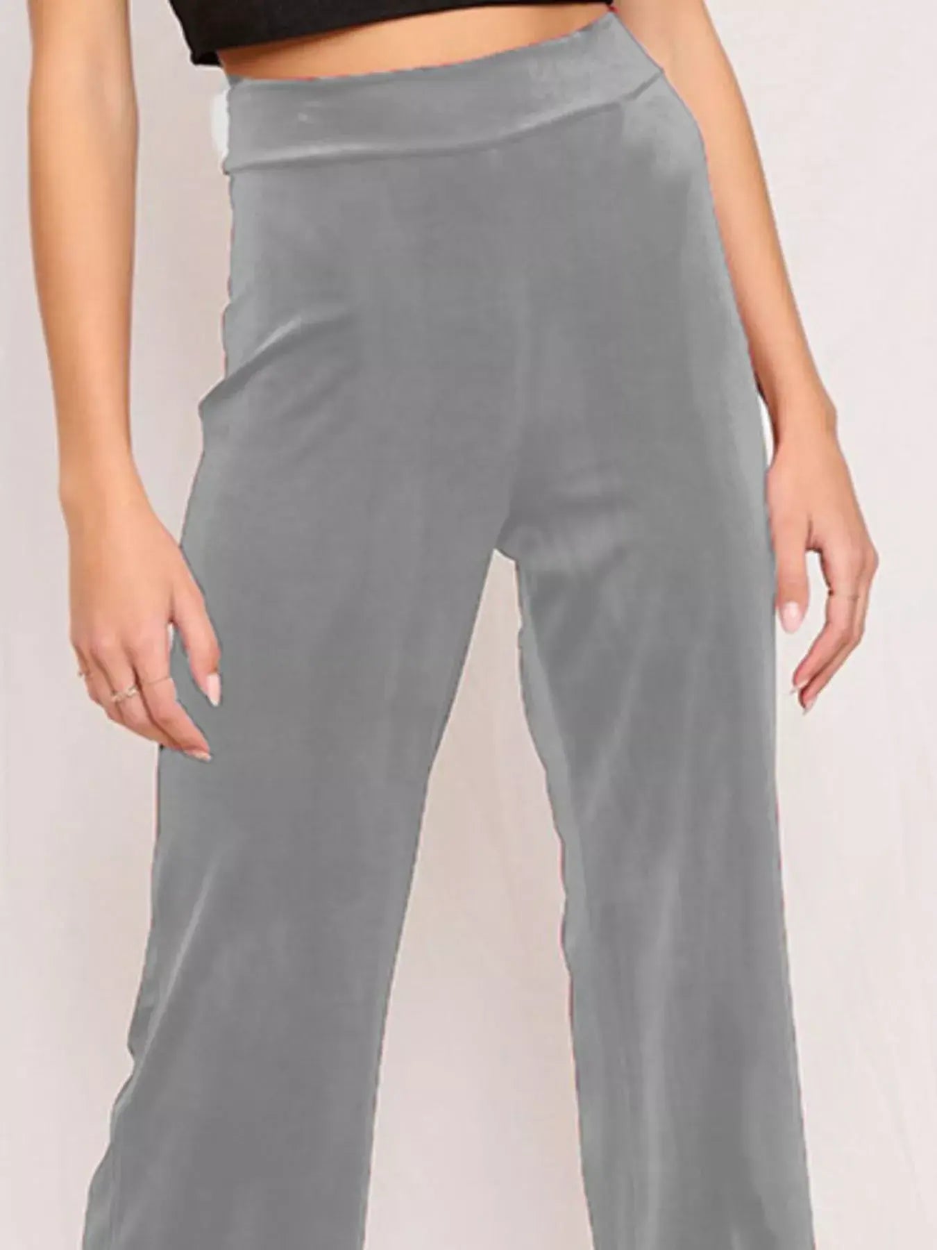 Full Size Velvet Wide Leg Pants Plus Size - Trendsi - Flyclothing LLC