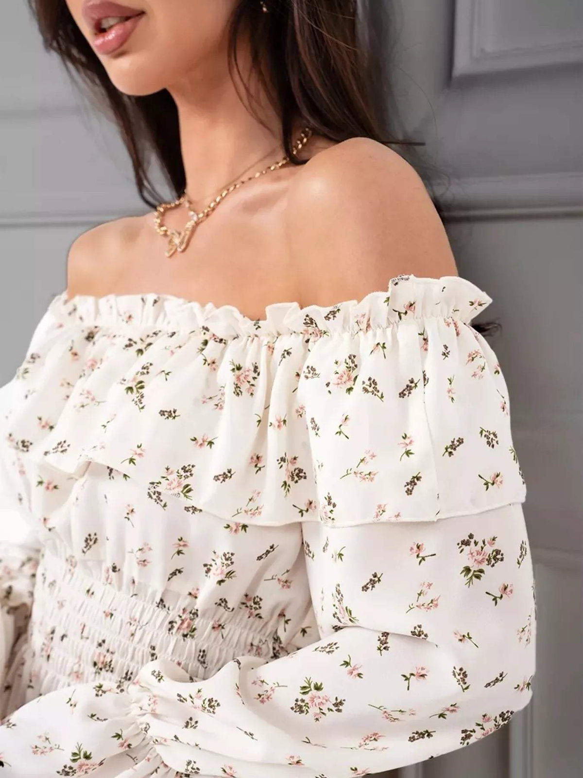 Off-Shoulder Floral Print Ruffle Dress - Trendsi - Flyclothing LLC