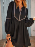 Ruched Notched Long Sleeve Mini Dress - Trendsi