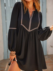 Ruched Notched Long Sleeve Mini Dress - Trendsi