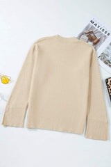 Textured Round Neck Long Sleeve Sweater - Trendsi - Flyclothing LLC